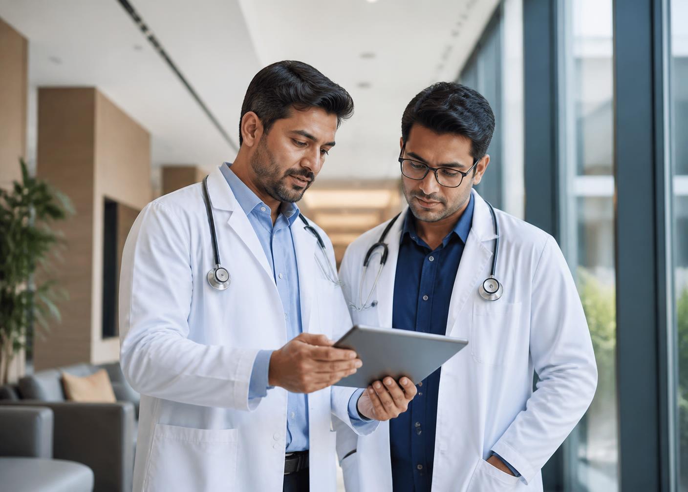 An Indian specialist doctor reviewing a patient's history during an online consultation
